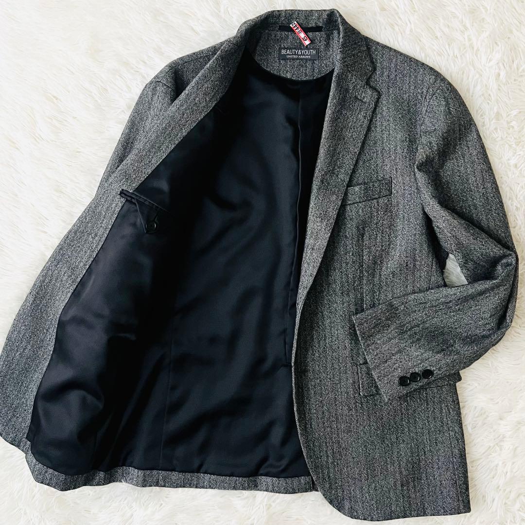【美品】BEAUTY&YOUTH カシミヤ混 ヘリンボーン ジャケット L