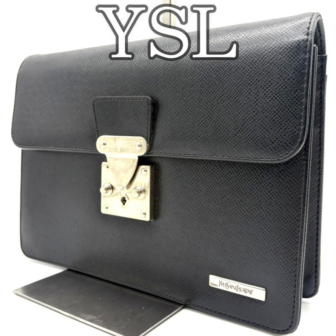 YSL　イヴサンローラン　クラッチバッグ　セカンドバッグ　ブラック　レザー　黒