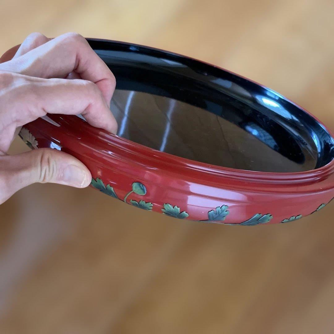 沖縄　角萬　漆器　赤い花柄の漆器 重箱