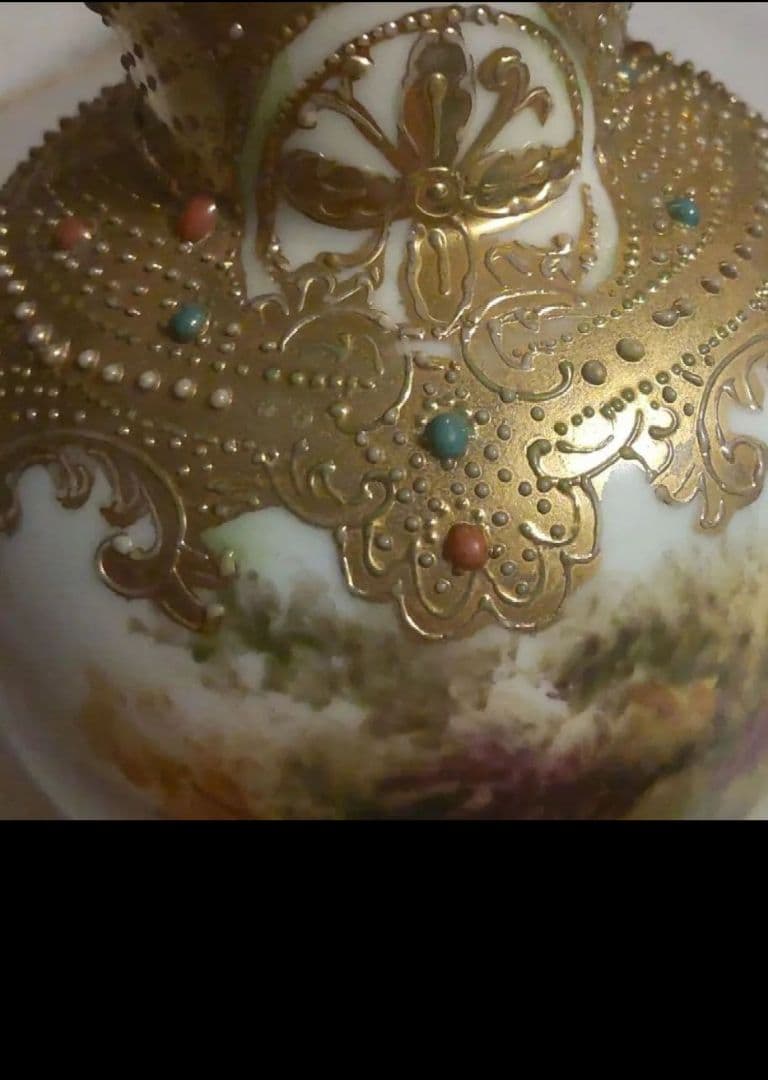 美*穂様 オールドノリタケ 金彩 メイプルリーフ エナメルビジューの美しい風景絵