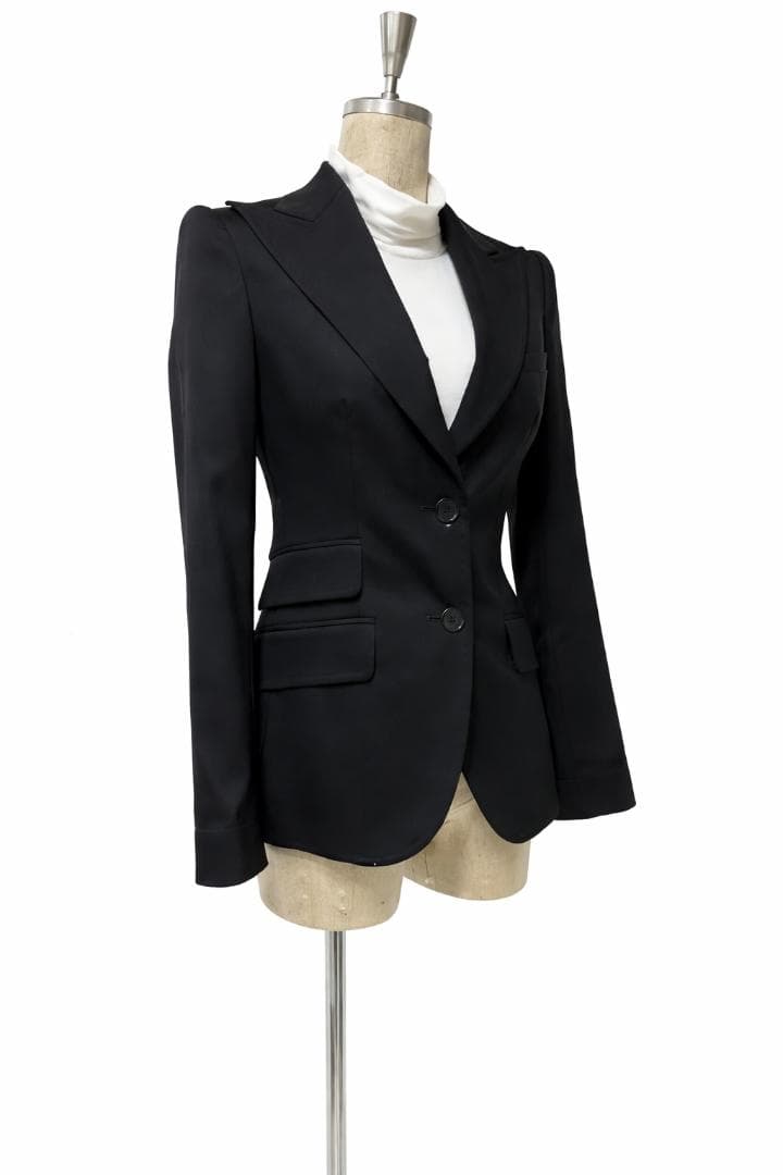 新品同様 ドルチェ＆ガッバーナ テーラードジャケット レオパード裏地 黒 ⑤