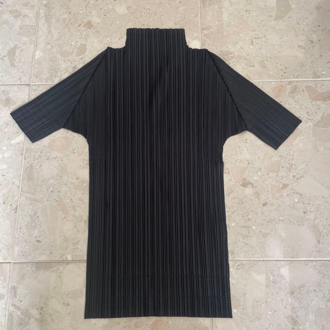 プリーツプリーズ　ハイネックトップス　ブラック