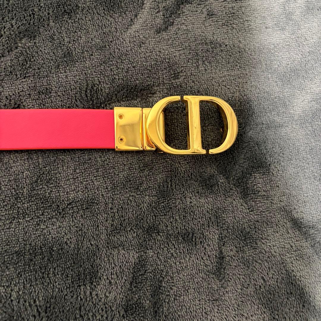 【中古】Christian Diorリバーシブルレザーベルト ピンク×オレンジ