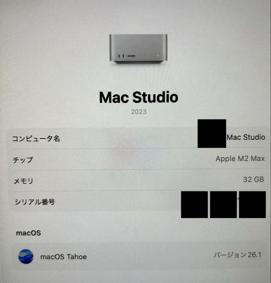 【極美品】MacStudio M2 Max （512GB・32GB）
