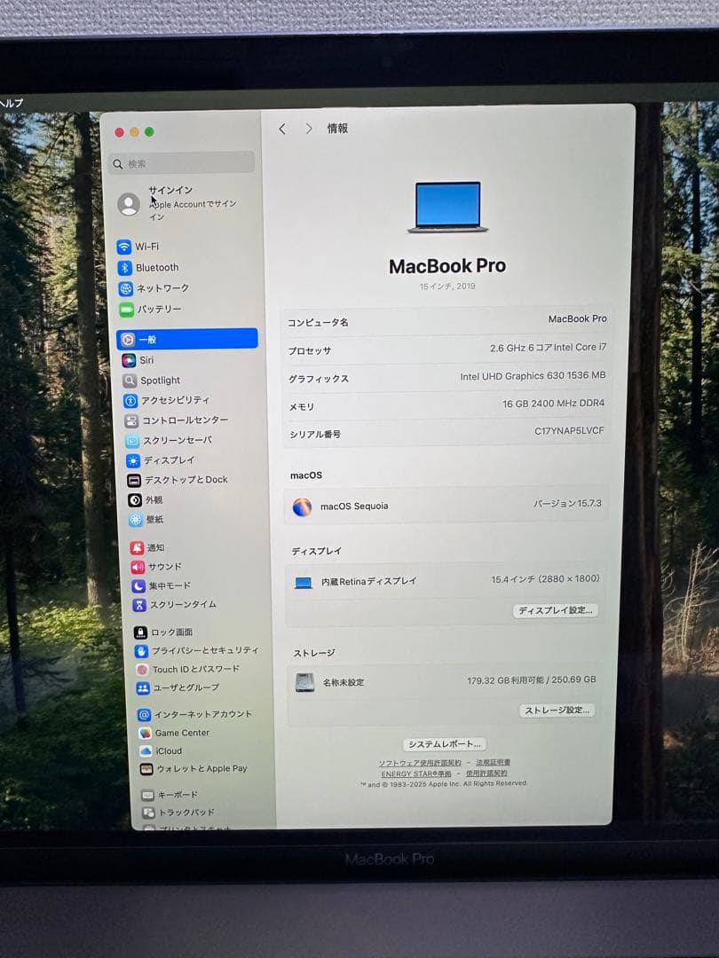 Macbook Pro 15インチ 2019 256GB
