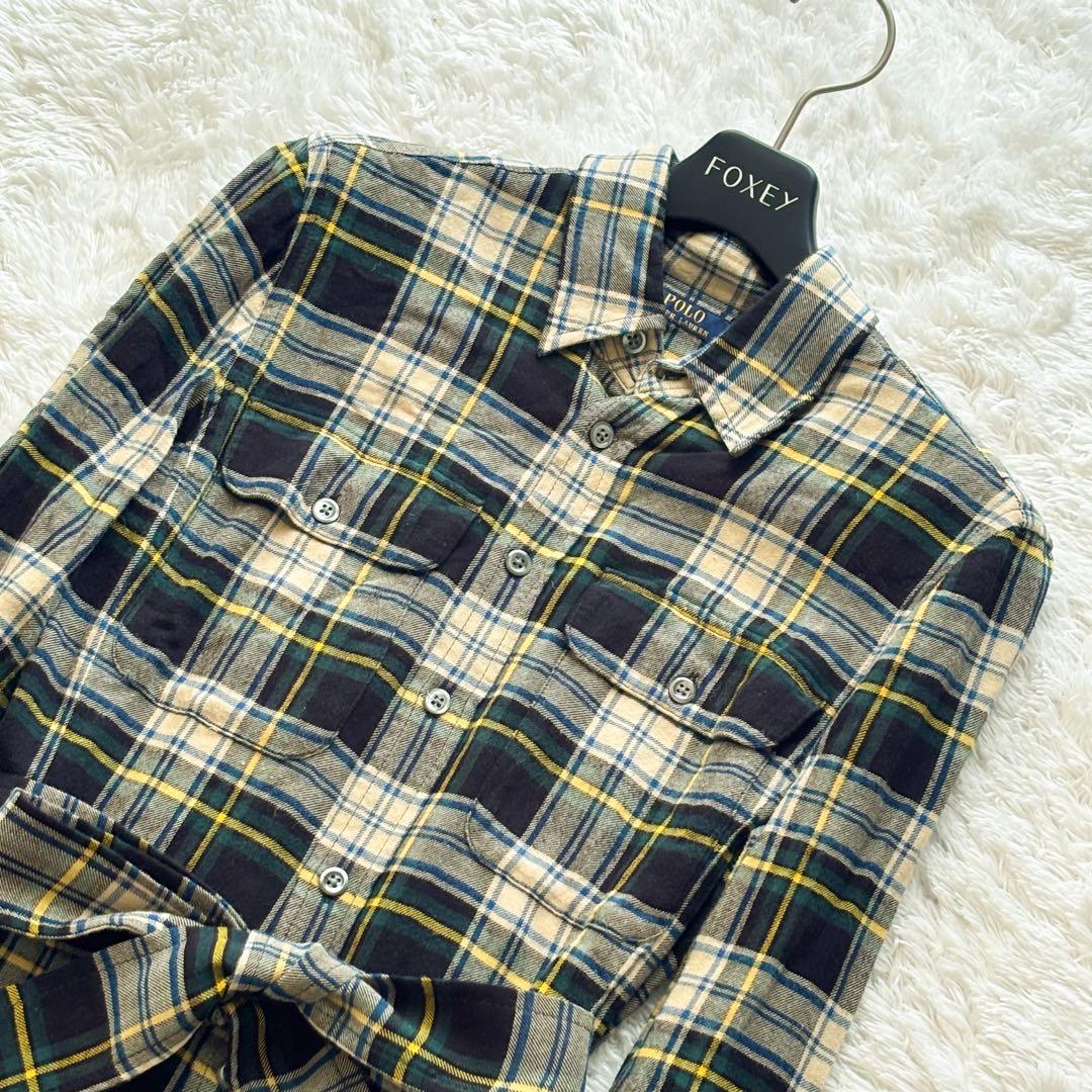 ポロラルフローレン　シャツワンピース　ウール　チェック　ロング　リボン　長袖