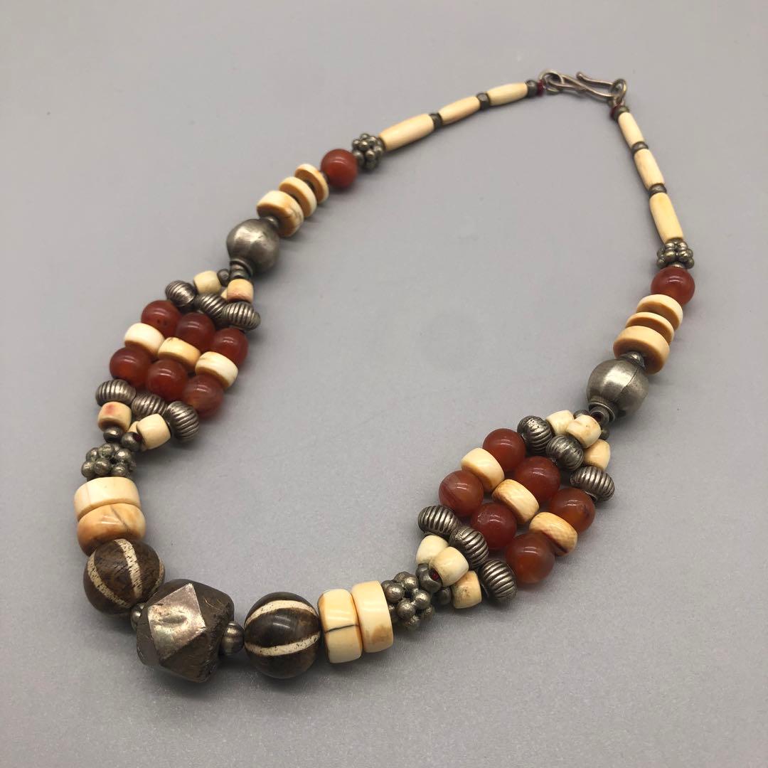 ボーン金属天然石ビーズビンテージボヘミアンエスニックネックレス伝統工芸男女兼用