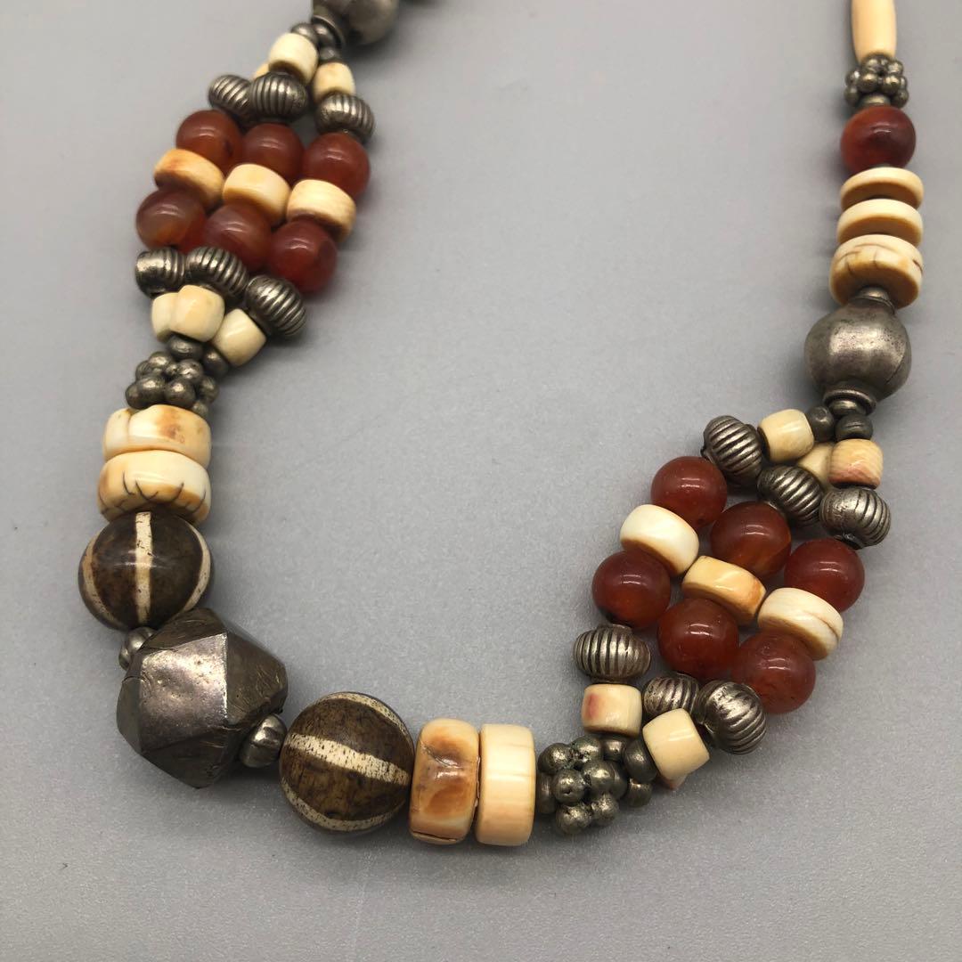 ボーン金属天然石ビーズビンテージボヘミアンエスニックネックレス伝統工芸男女兼用