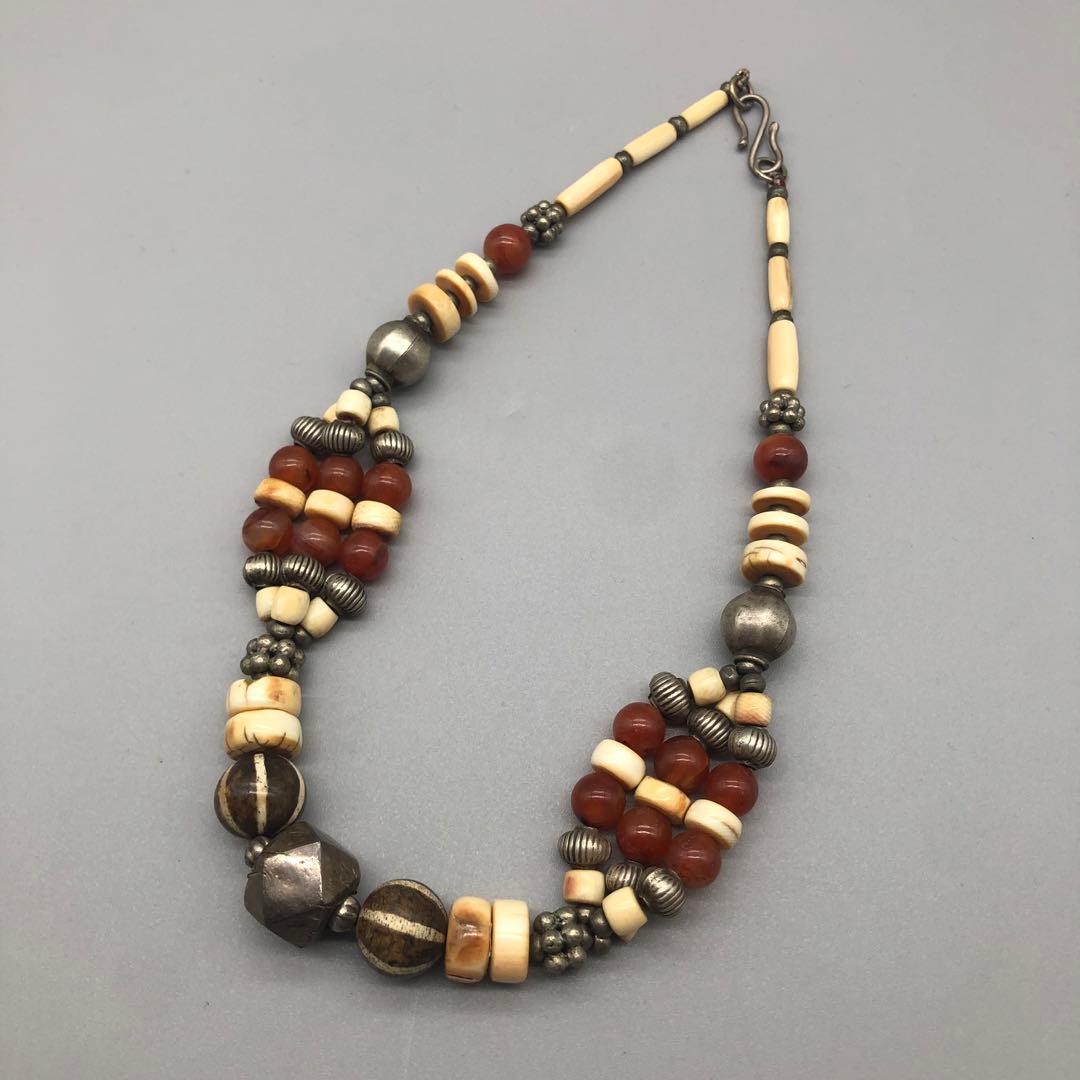 ボーン金属天然石ビーズビンテージボヘミアンエスニックネックレス伝統工芸男女兼用