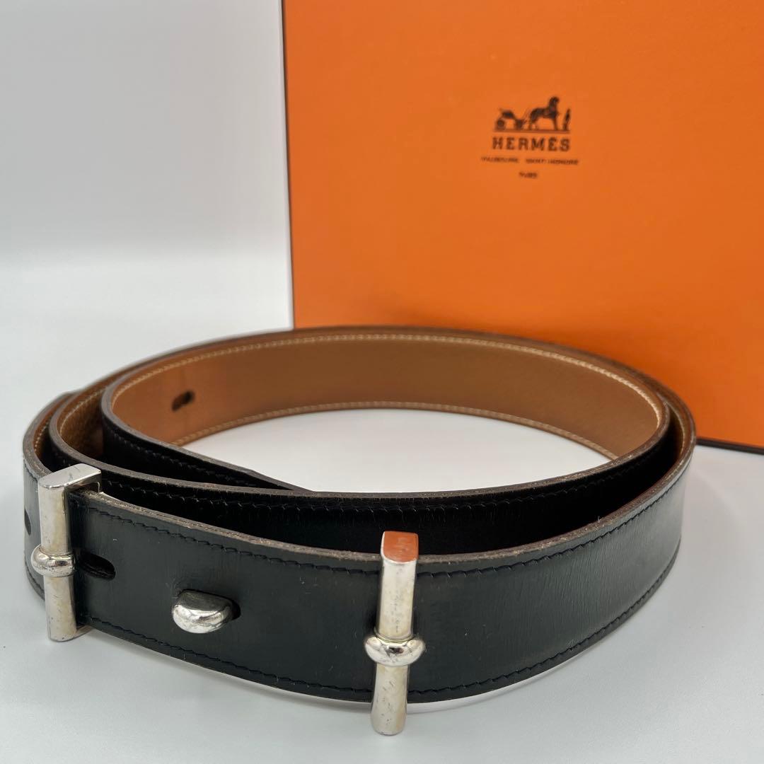HERMES エルメス　ベルト　ブラック ボックスカーフ　レザー　□R刻印