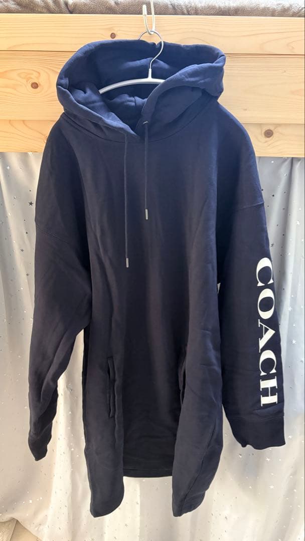 COACH ネイビー フーディー サイドポケット付き