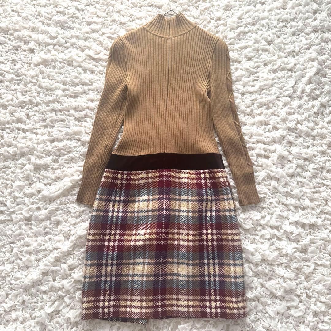 M'S GRACY エムズグレイシー　ワンピース　ベロア　リボン　チェック　切替