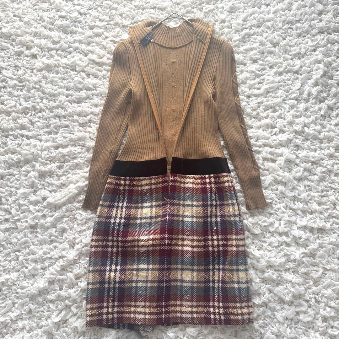 M'S GRACY エムズグレイシー　ワンピース　ベロア　リボン　チェック　切替