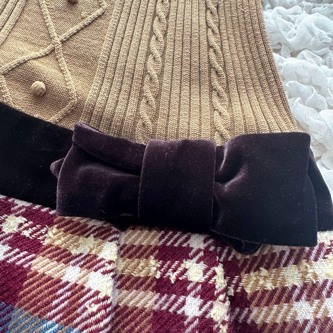 M'S GRACY エムズグレイシー　ワンピース　ベロア　リボン　チェック　切替