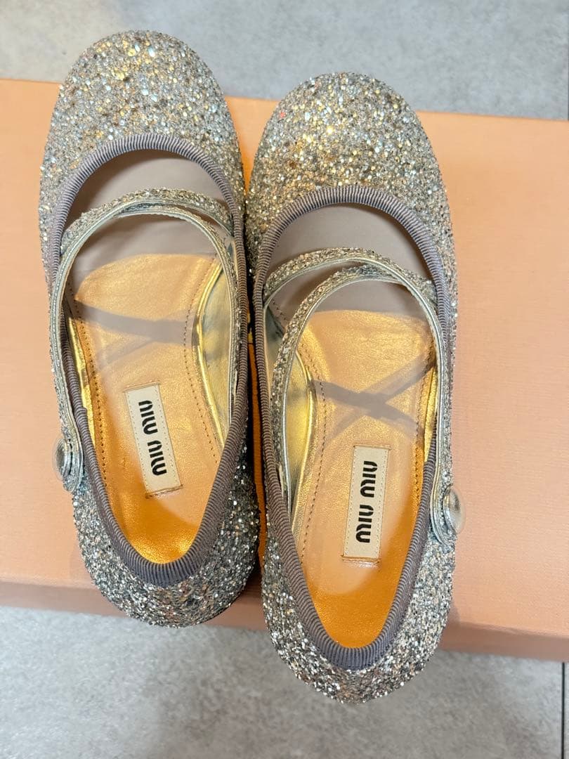 MIU MIU ミュウミュウ グリッターフラットパンプス　35