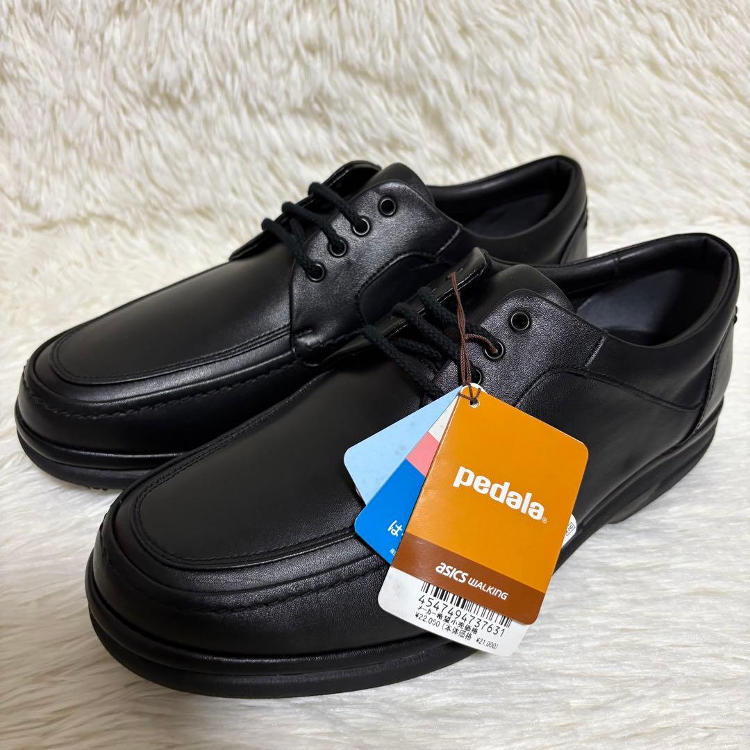 【タグ付】 アシックス Pedala レザースニーカー ブラック 24.5 4E