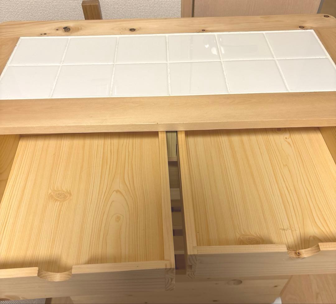 タイル付きキッチンワゴン 幅75cm パイン材