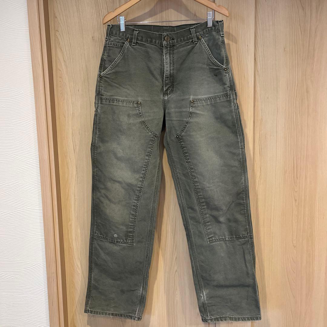 Carharttダブルニー B136 MOS W33L34　人気のモスグリーン