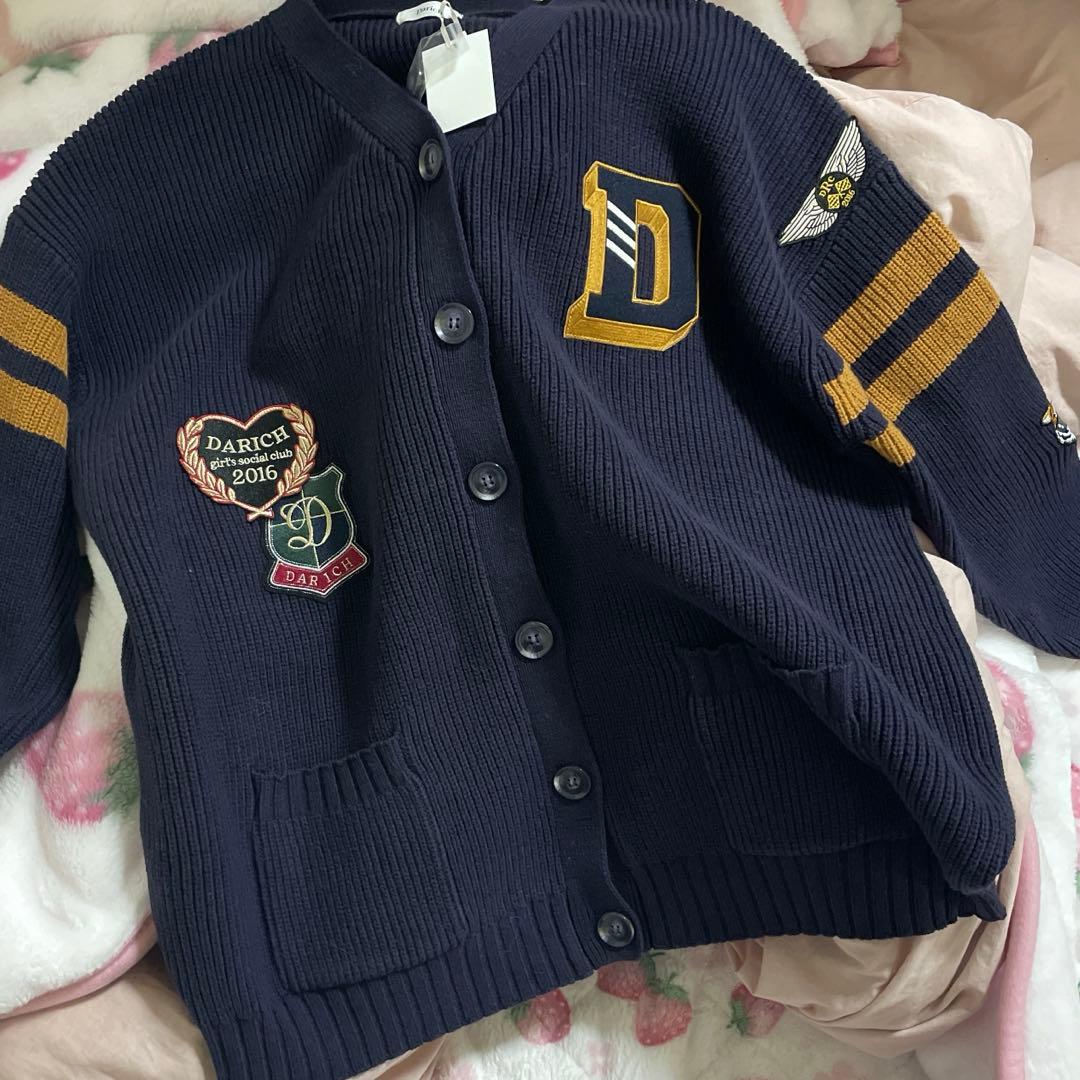 Darich ダーリッチ カレッジワッペンVネックニットカーディガン ネイビー