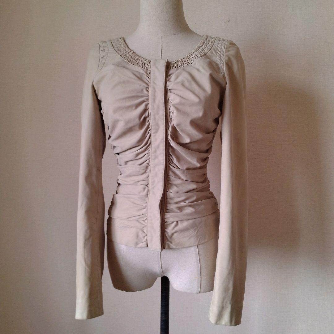 Gucci ベージュ レザー シングルライダースジャケット 40 ヴィンテージ