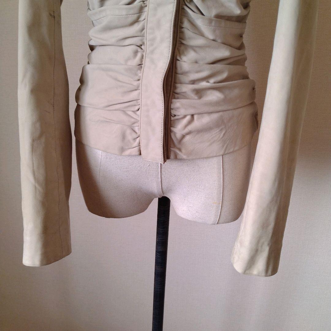 Gucci ベージュ レザー シングルライダースジャケット 40 ヴィンテージ