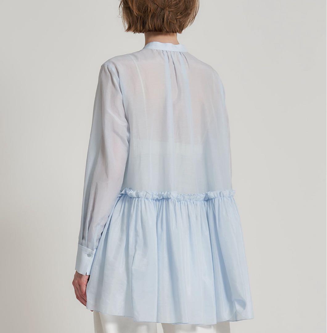 ESTNATION コットンシルク フリルチュニックブラウス ライトブルー