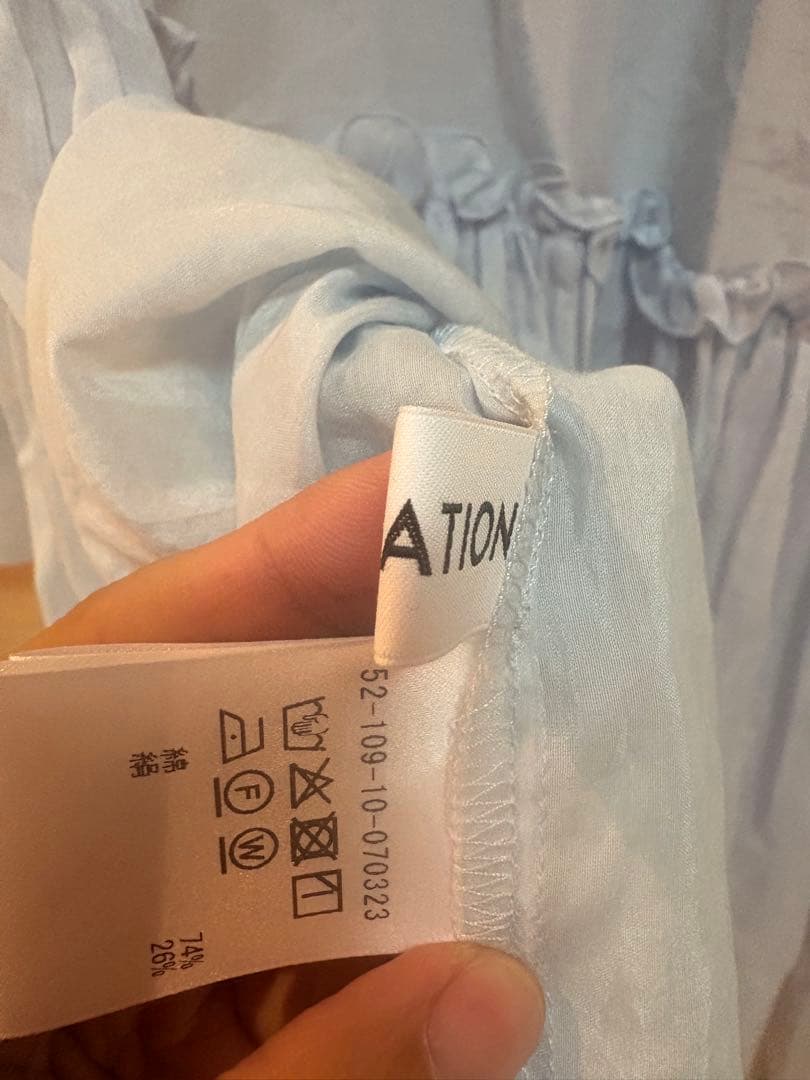 ESTNATION コットンシルク フリルチュニックブラウス ライトブルー