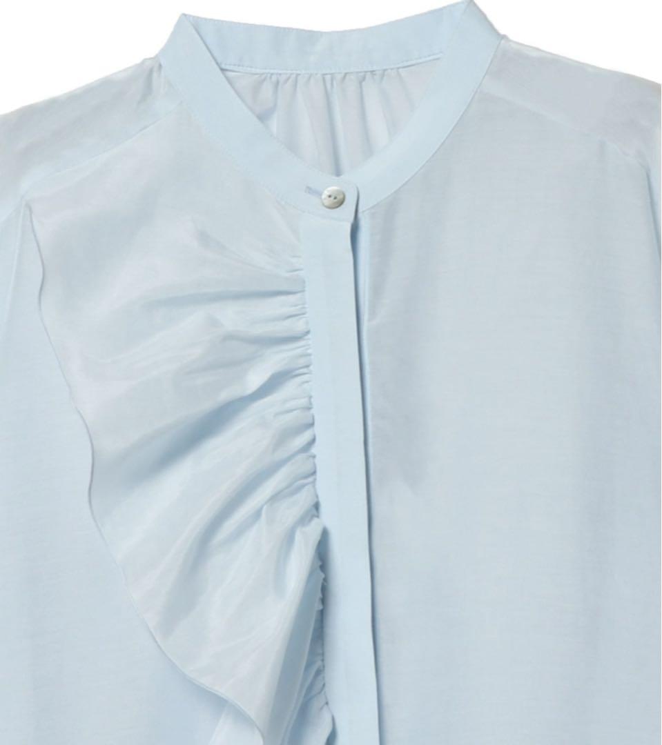 ESTNATION コットンシルク フリルチュニックブラウス ライトブルー