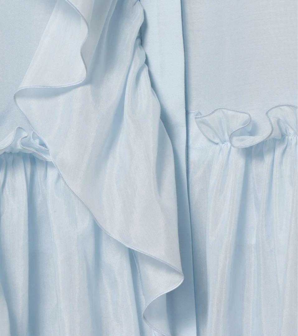 ESTNATION コットンシルク フリルチュニックブラウス ライトブルー