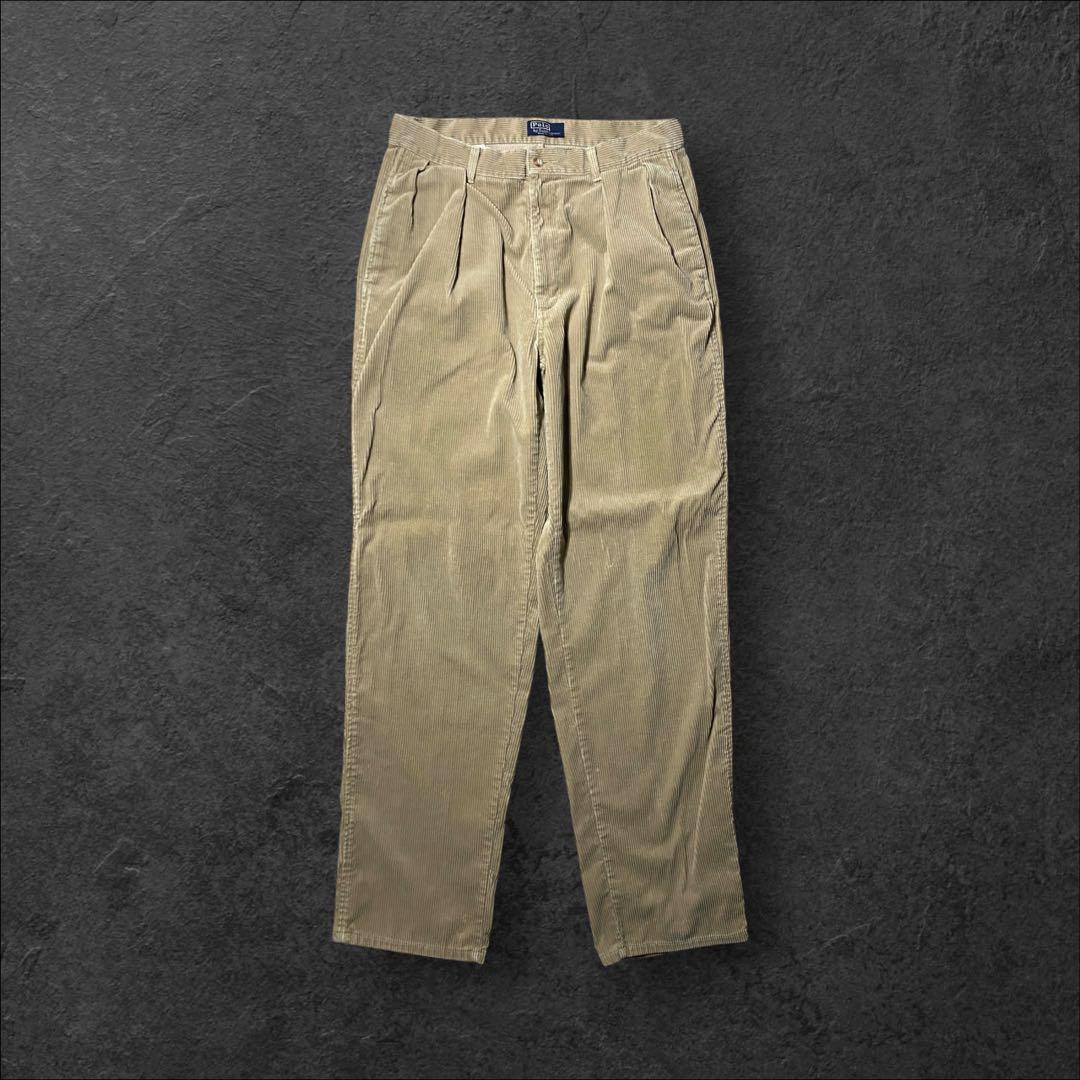 USA製90sラルフローレン太畝コーデュロイパンツW33スクエアタグアンドリュー