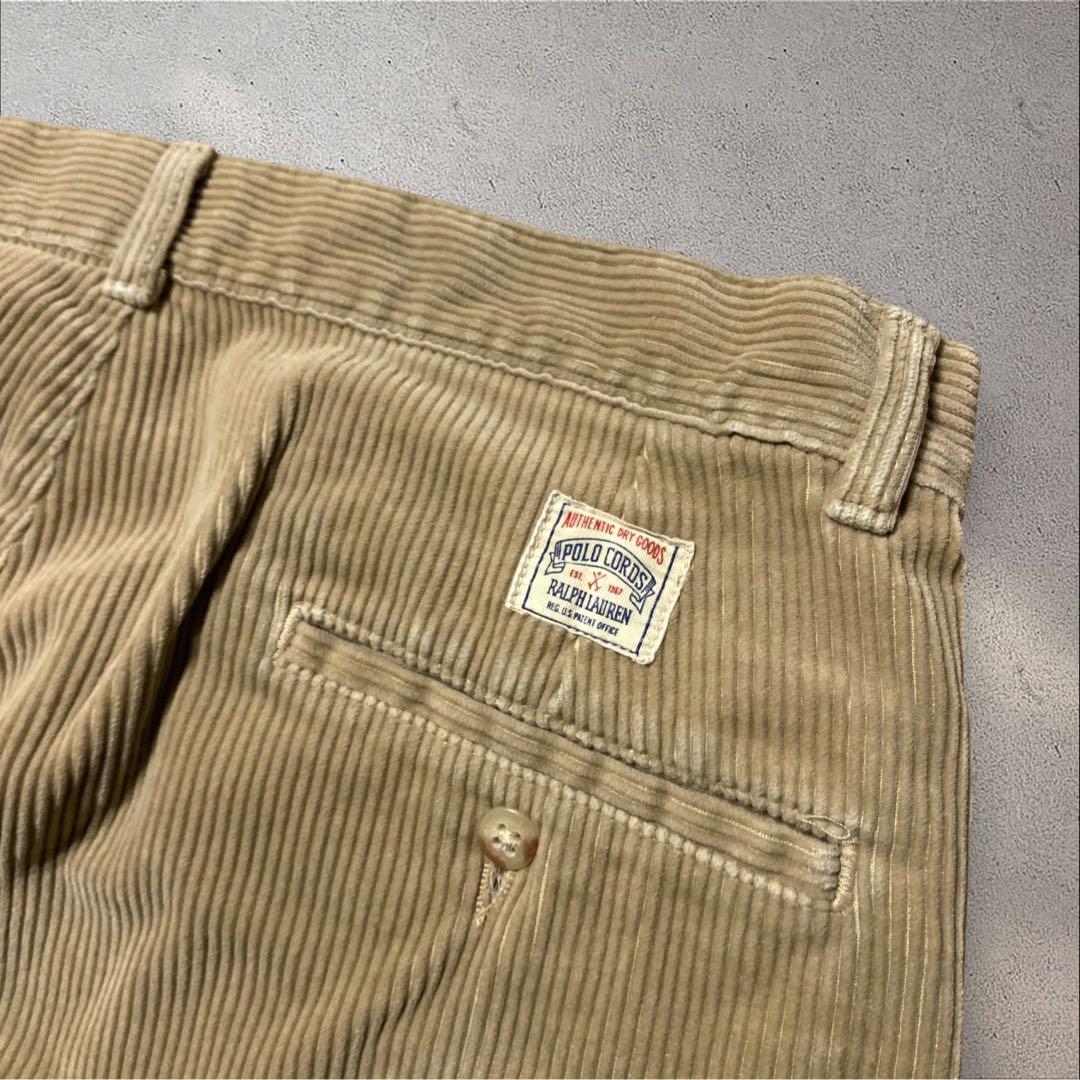 USA製90sラルフローレン太畝コーデュロイパンツW33スクエアタグアンドリュー