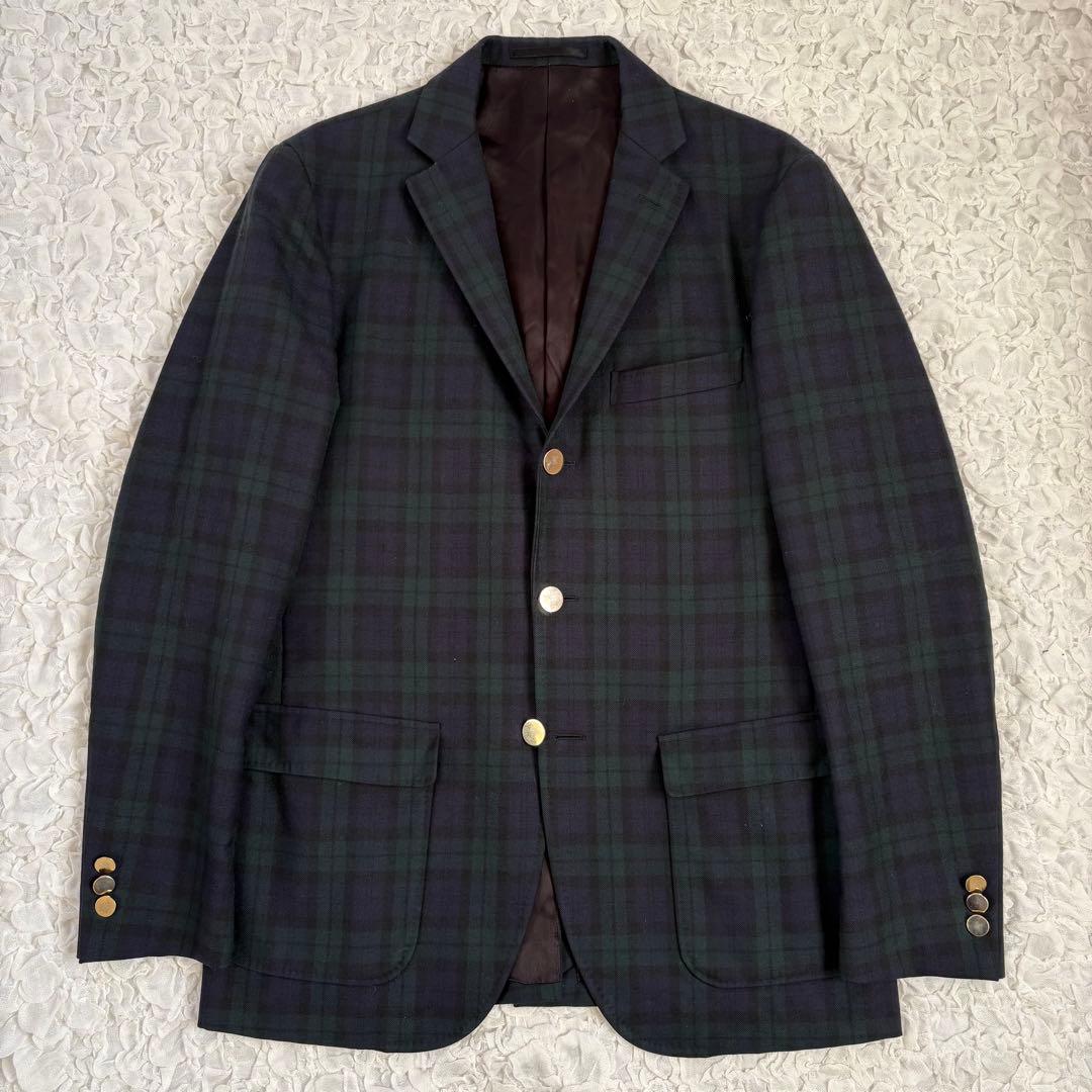 EDIFICEブラックウォッチ柄金ボタンブレザージャケット段返り3ボタン