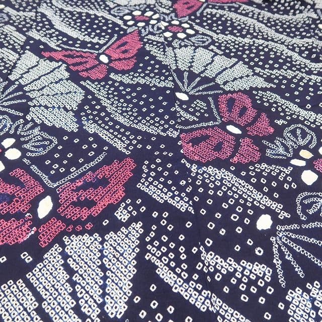 ゆき✾m1788＊美品 有松鳴海絞り 夏着物 綿 蝶 トール 高級浴衣