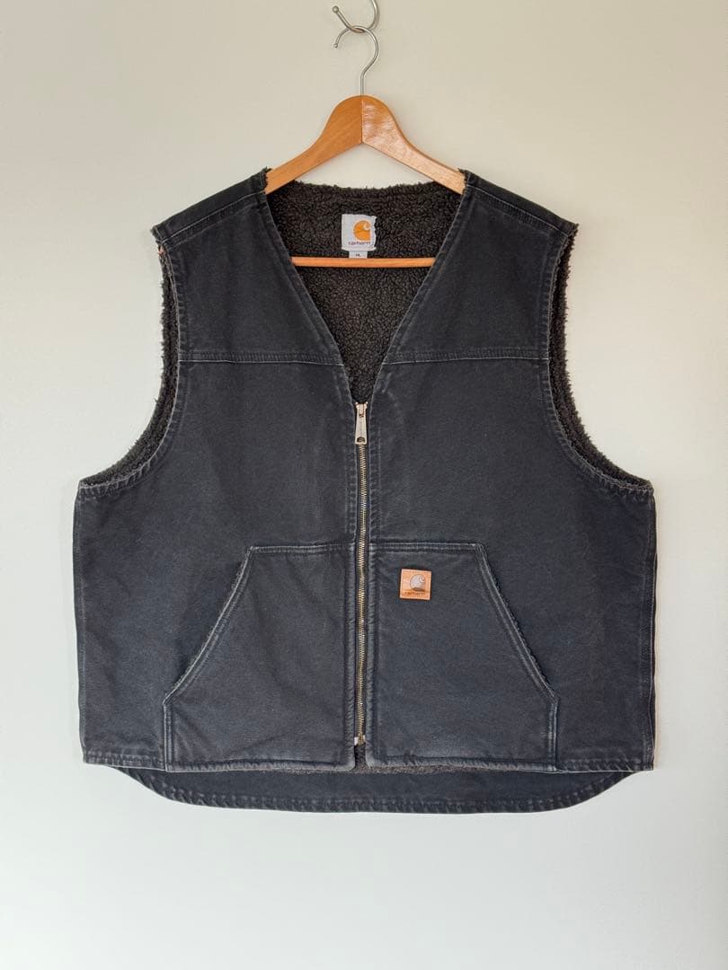 【大人気】良品 カーハート ダックベスト XL ブラック フェード ヴィンテージ