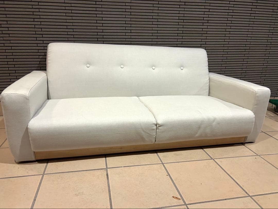 ぽにょロウヤ　木製フレーム　ファブリックソファ　アイボリー　2人がけ