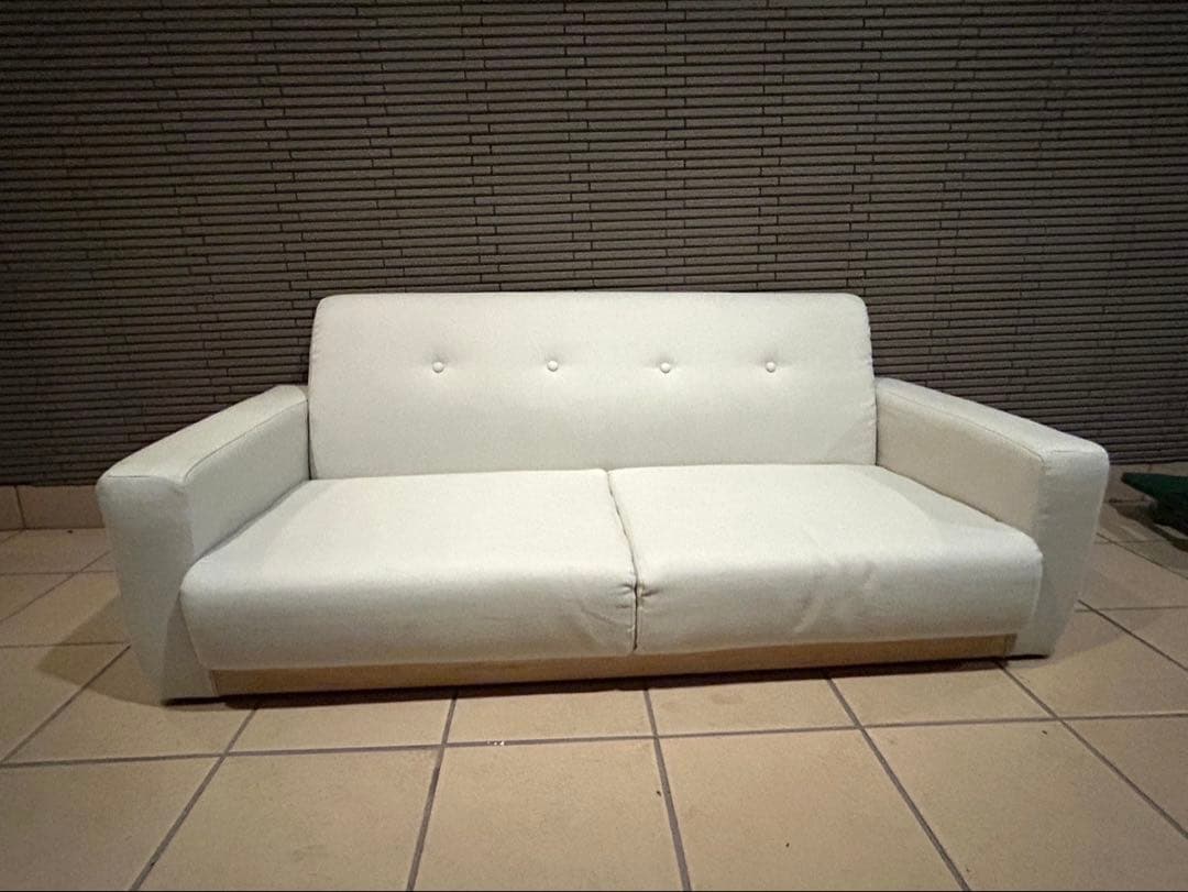 ぽにょロウヤ　木製フレーム　ファブリックソファ　アイボリー　2人がけ