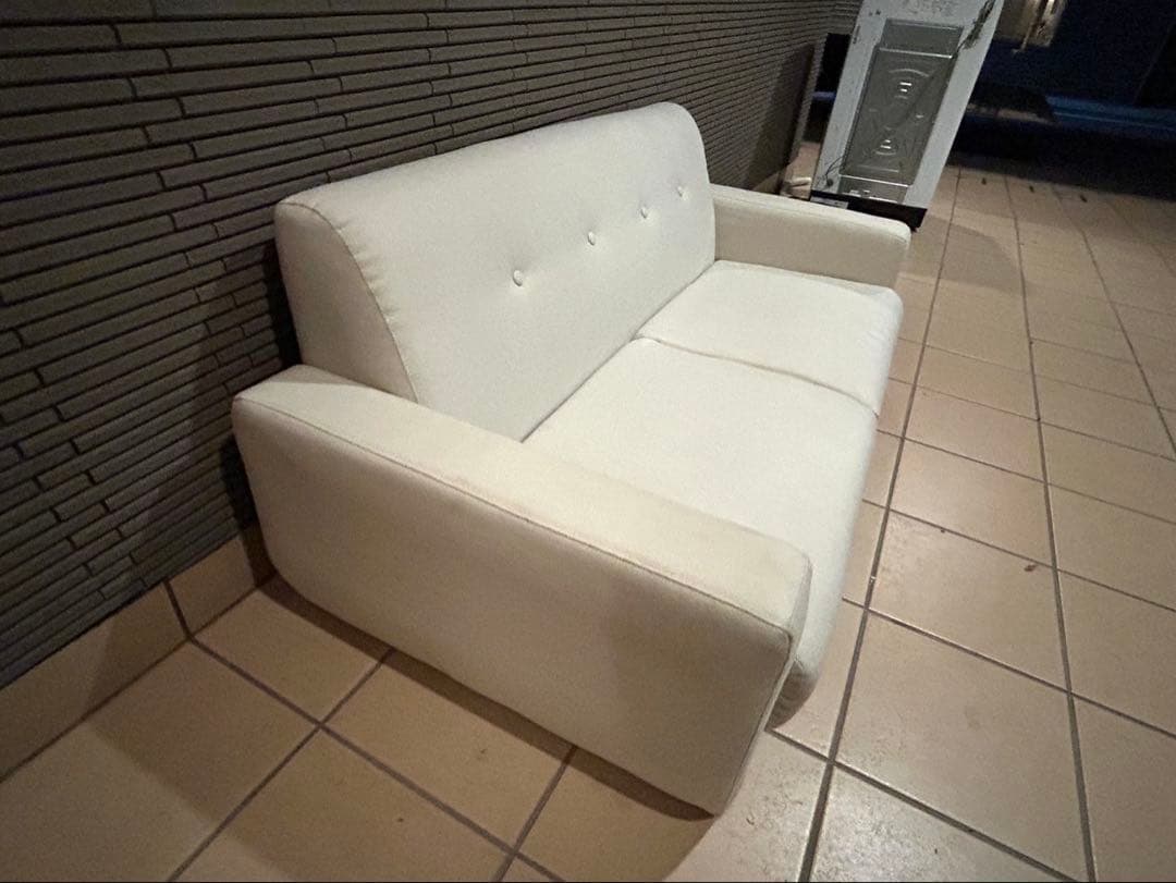 ぽにょロウヤ　木製フレーム　ファブリックソファ　アイボリー　2人がけ