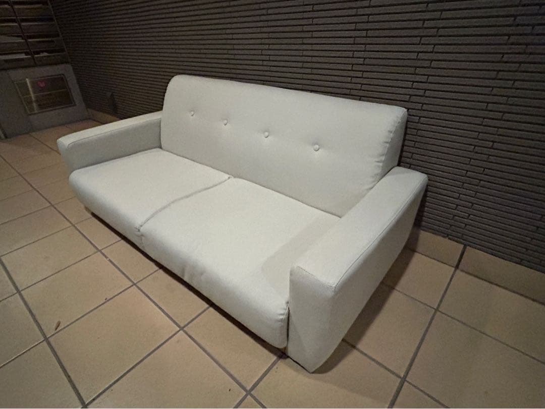 ぽにょロウヤ　木製フレーム　ファブリックソファ　アイボリー　2人がけ