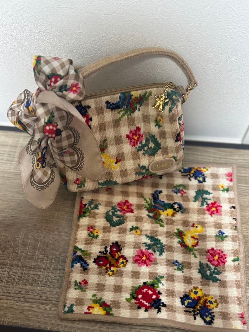 フェイラー ハイジチェック クッキーベージュ ハンカチ 手付きポーチ スカーフ