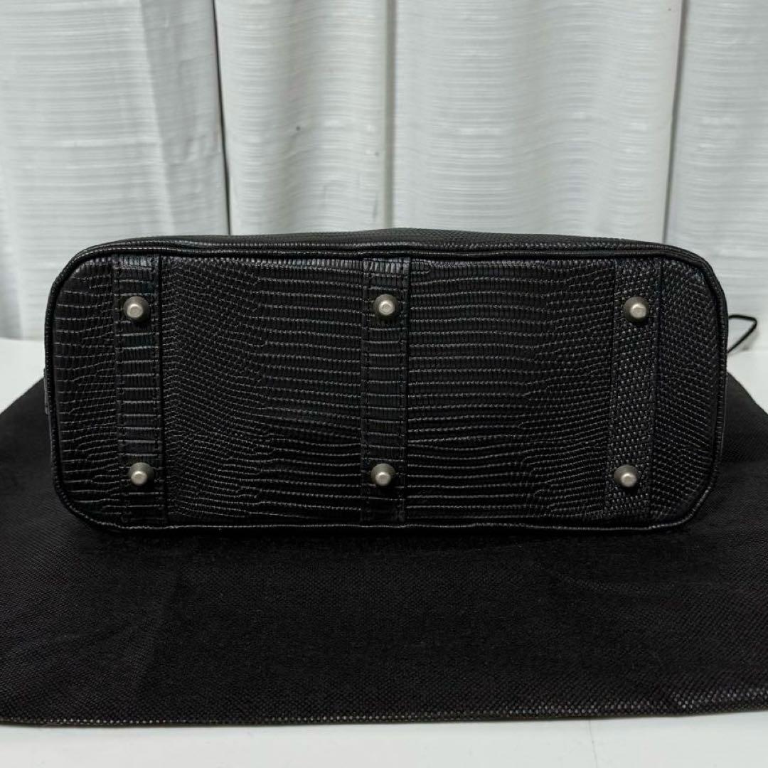 ⭐️新品未使用⭐️　M.U.L.　ハンドバッグ　リザード型押し　2way　ブラック