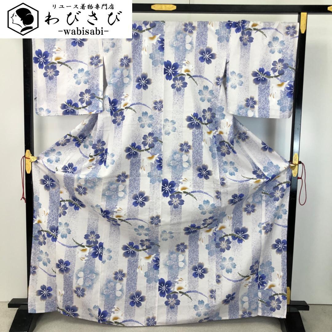 夏着物 浴衣 綿紅梅 兎に雪芝 桜の花 白色 トールサイズ K-5139