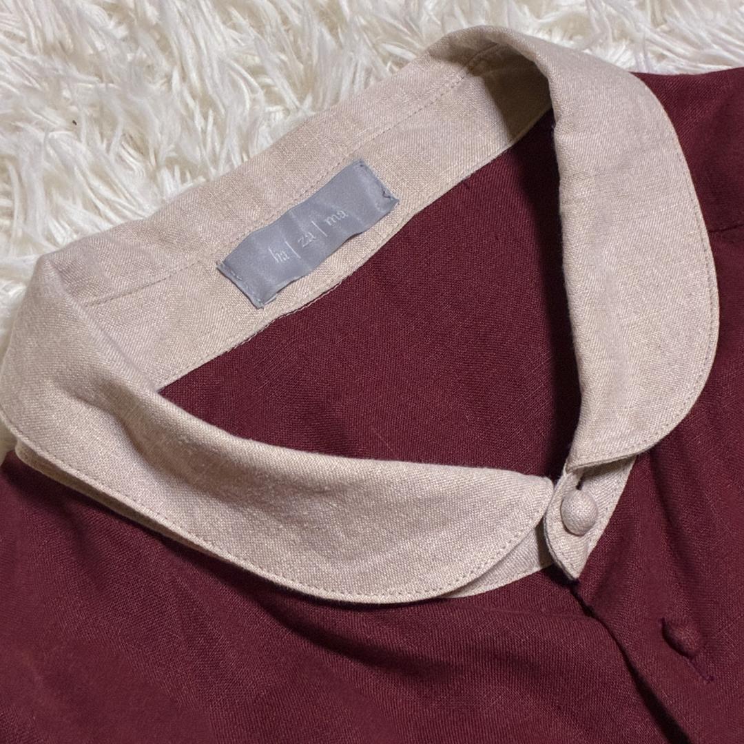 ハザマ ha|za|ma 経年真価のワンピース ボルドー　リネン１００％