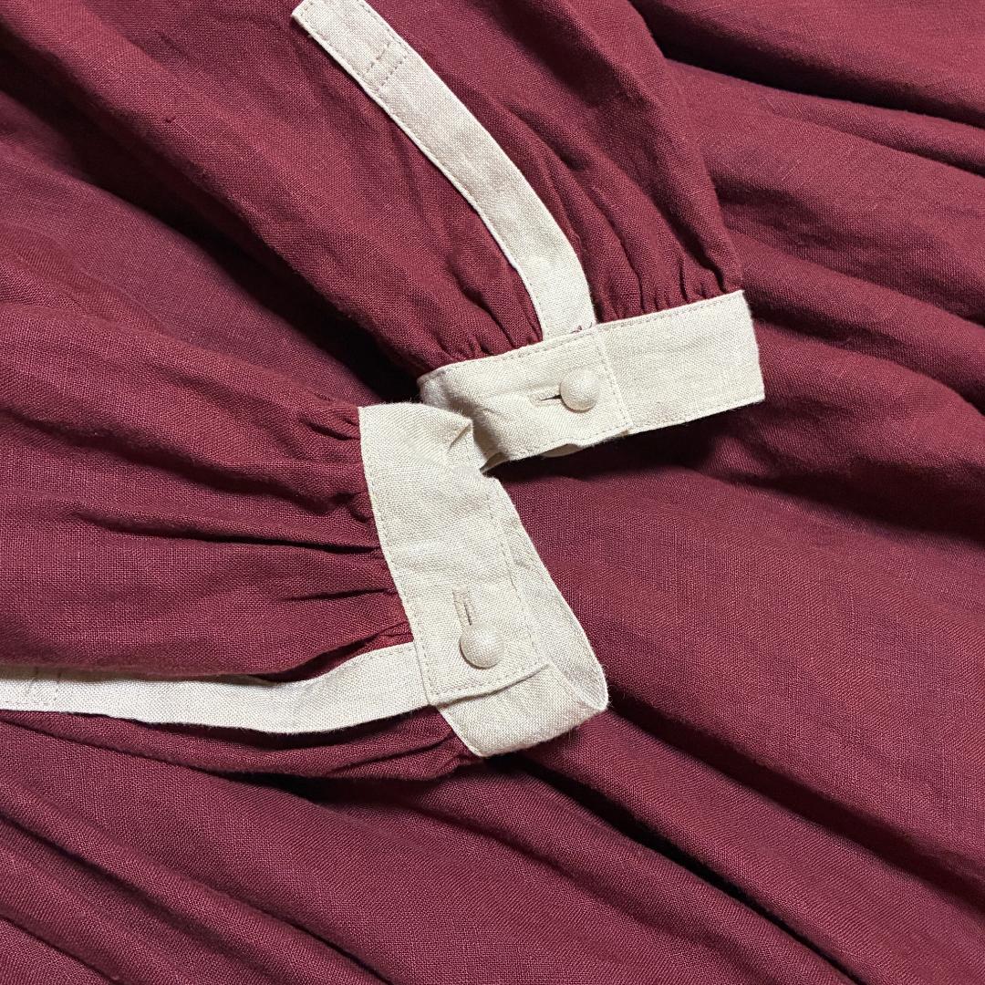 ハザマ ha|za|ma 経年真価のワンピース ボルドー　リネン１００％