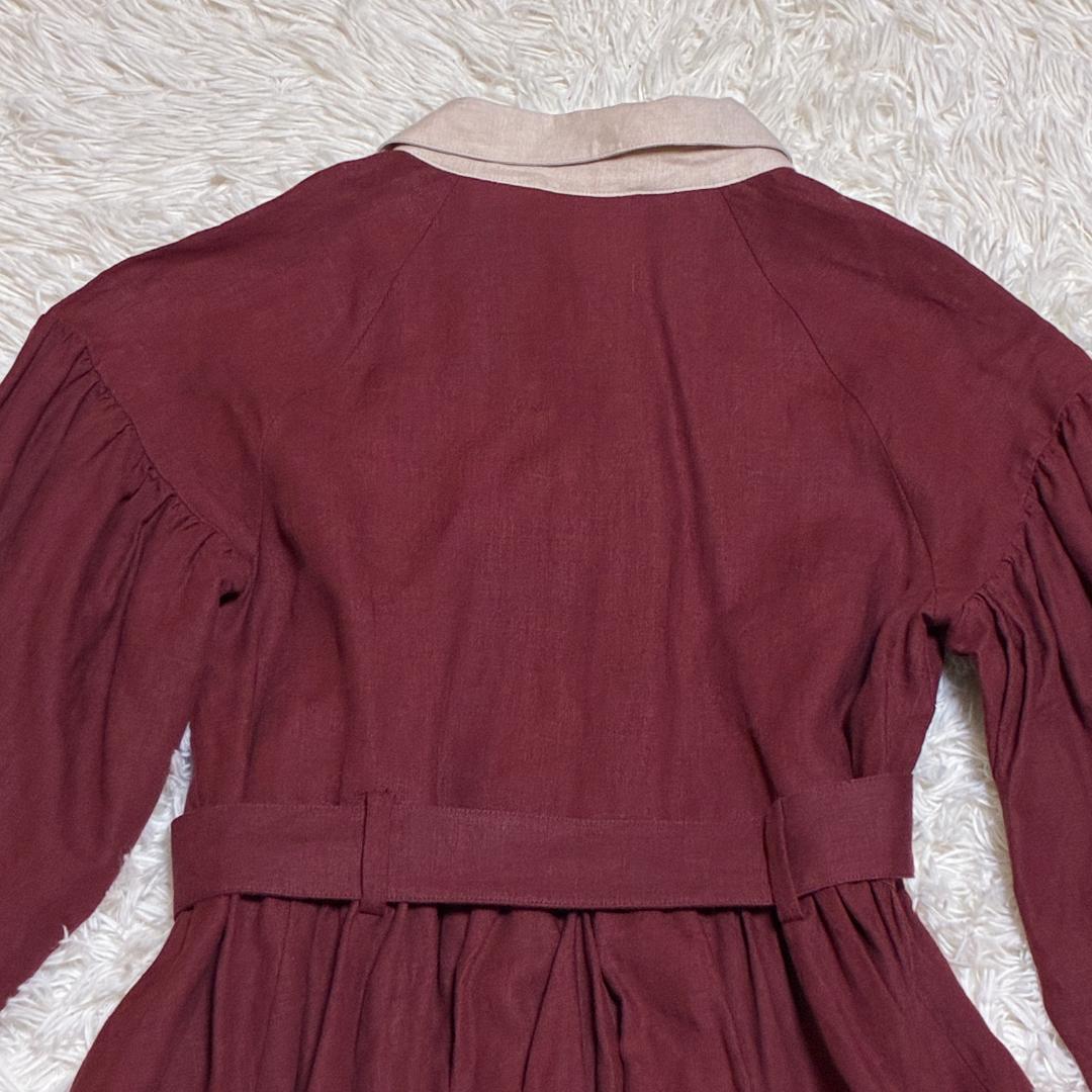 ハザマ ha|za|ma 経年真価のワンピース ボルドー　リネン１００％