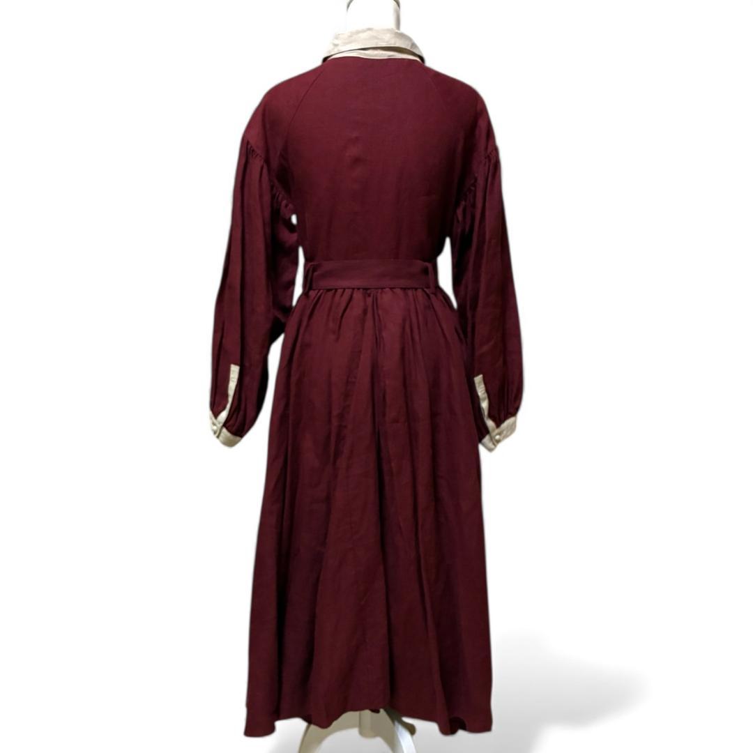 ハザマ ha|za|ma 経年真価のワンピース ボルドー　リネン１００％