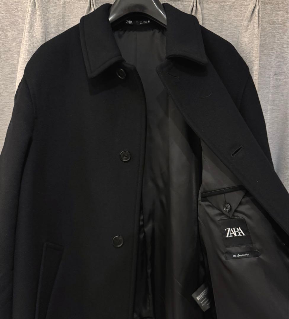 【ZARA】 ウールブレンドコート・10%カシミア/ ブラック・Lサイズ
