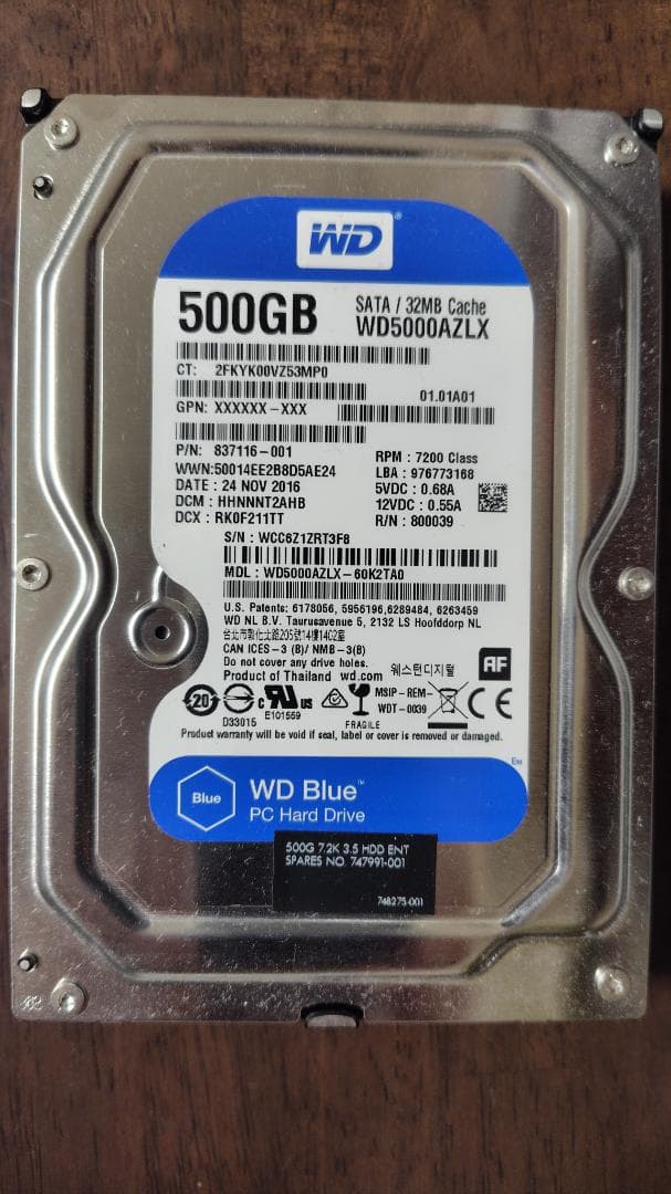 WD Blue 500GB 内蔵ハードディスクドライブ