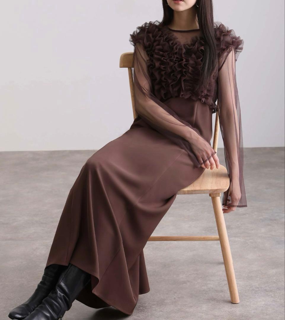 チュール ボリューム フリル ベスト トップス ワンピース 結婚式 お呼ばれ