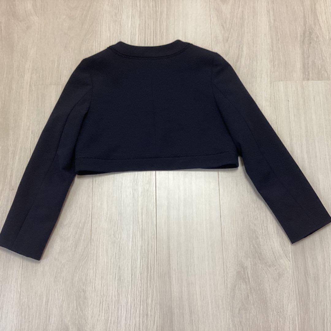 ポンポネットS/140 受験 卒服 グレーワンピ　紺ボレロ ブローチ3点セット