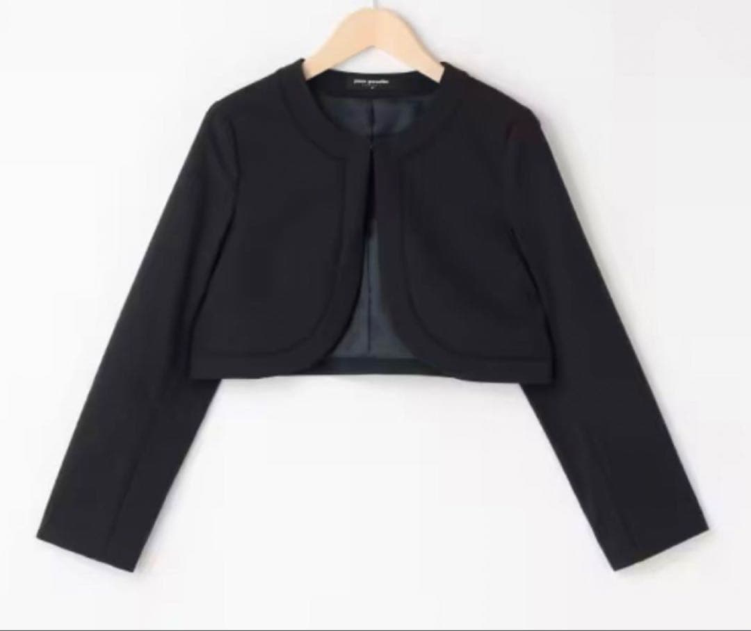 ポンポネットS/140 受験 卒服 グレーワンピ　紺ボレロ ブローチ3点セット